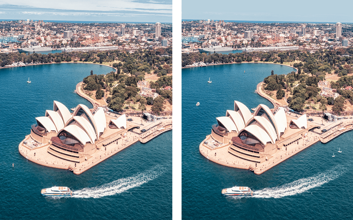 The Sydney Opera House and Harbor in Australia. Two of the same images, find the differences.
