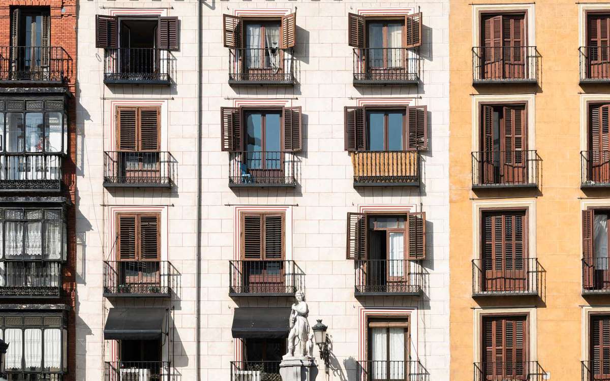 Windows of homes in Madrid, Spain