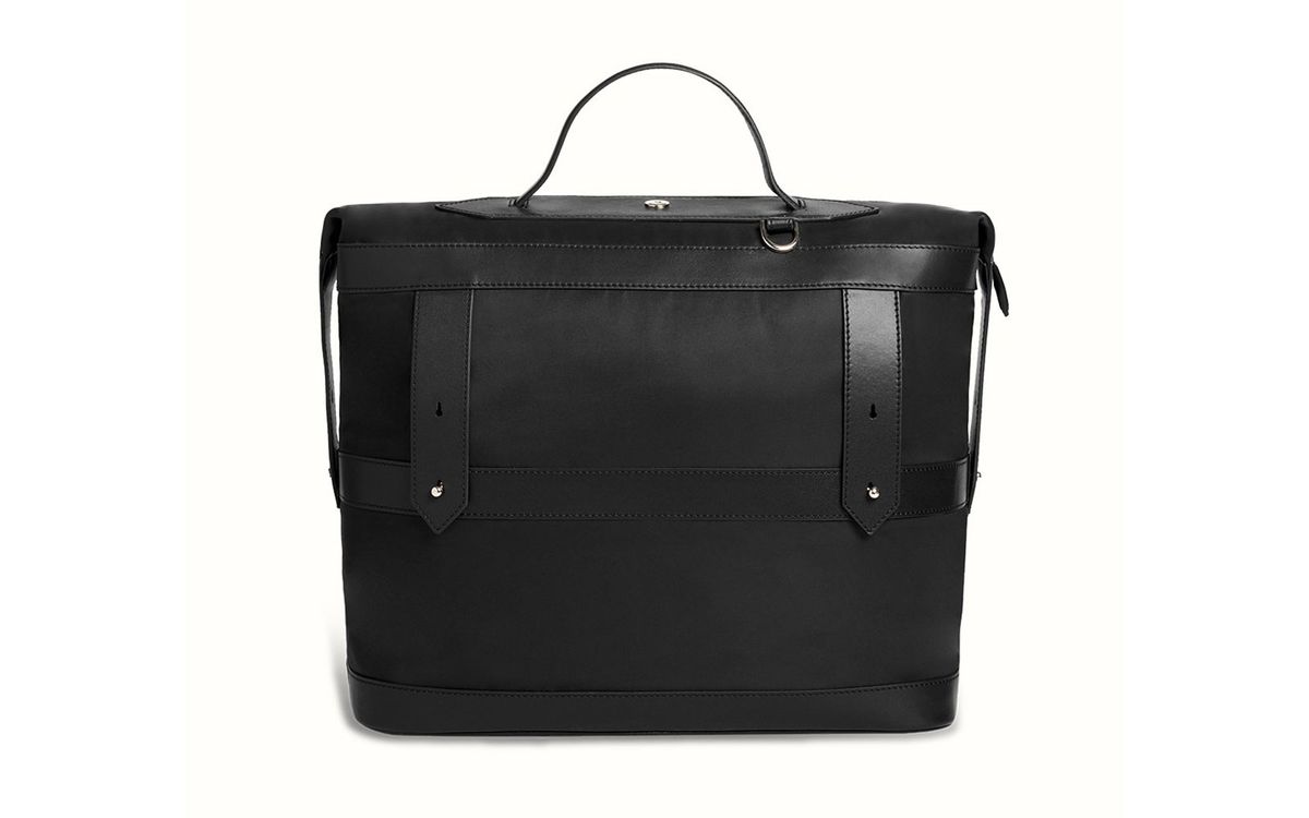 Black canvas and leather weekender bag