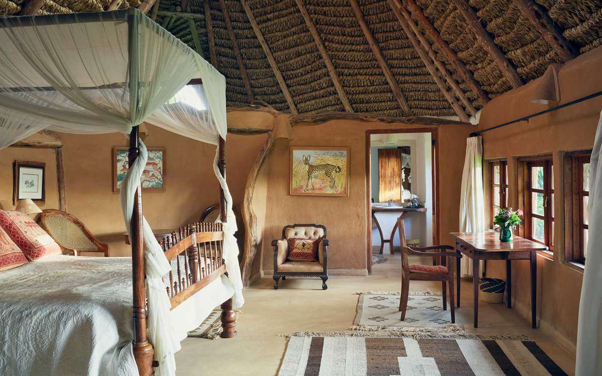 Interior of a suite at the Lewa Wilderness luxury safari camp