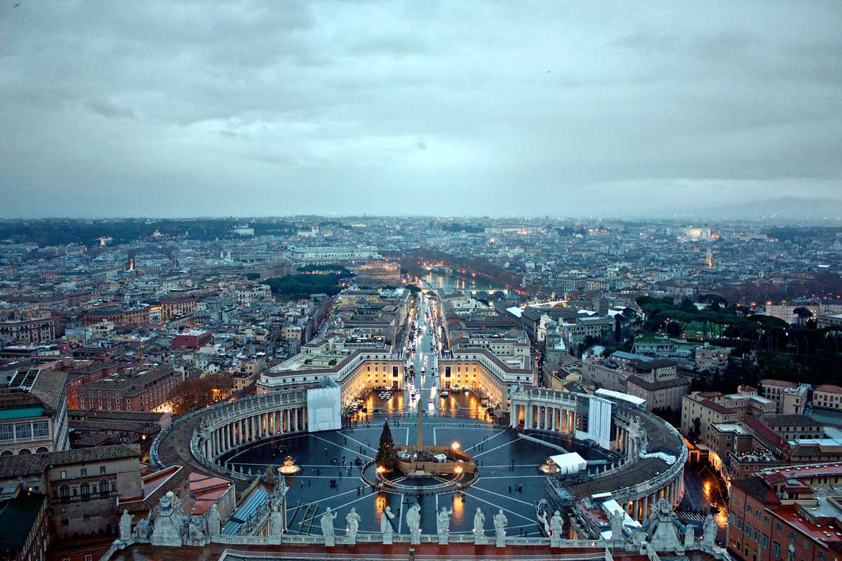 Aerial view of St. Peter's Square in Rome, Italy.
