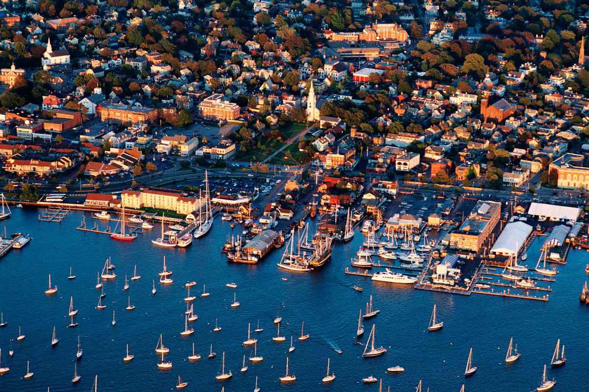 Aerial view of Newport Harbor in Newport, Rhode Island