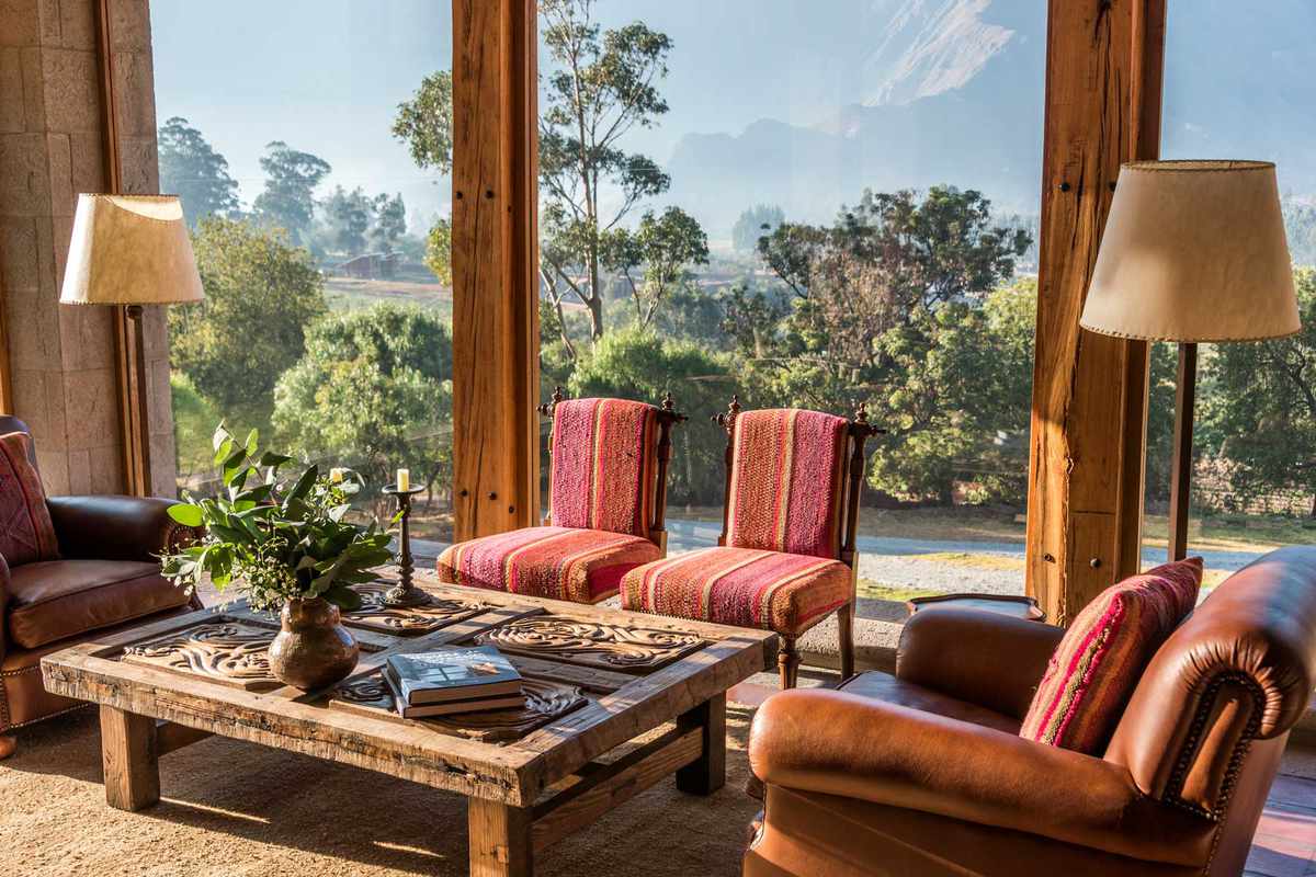 View from a lounge at the Inkaterra Hacienda Urubamba resort in Peru