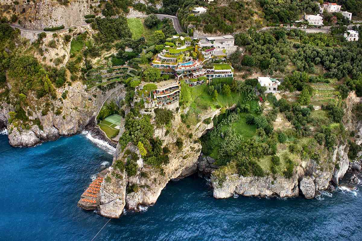 Aerial view of the Il San Pietro di Positano hotel in Italy