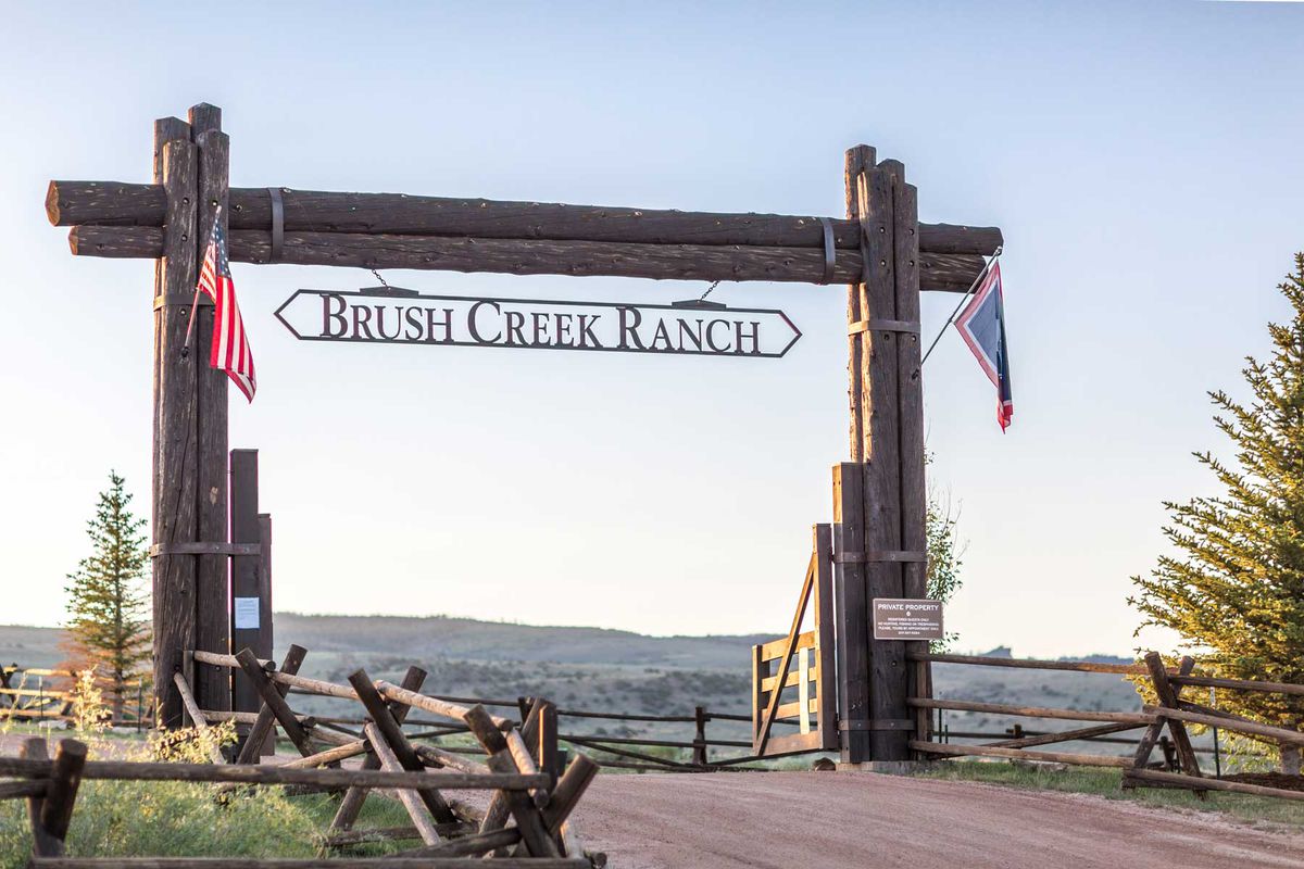 Entrance gate to the Lodge and Spa at Brush Creek Ranch