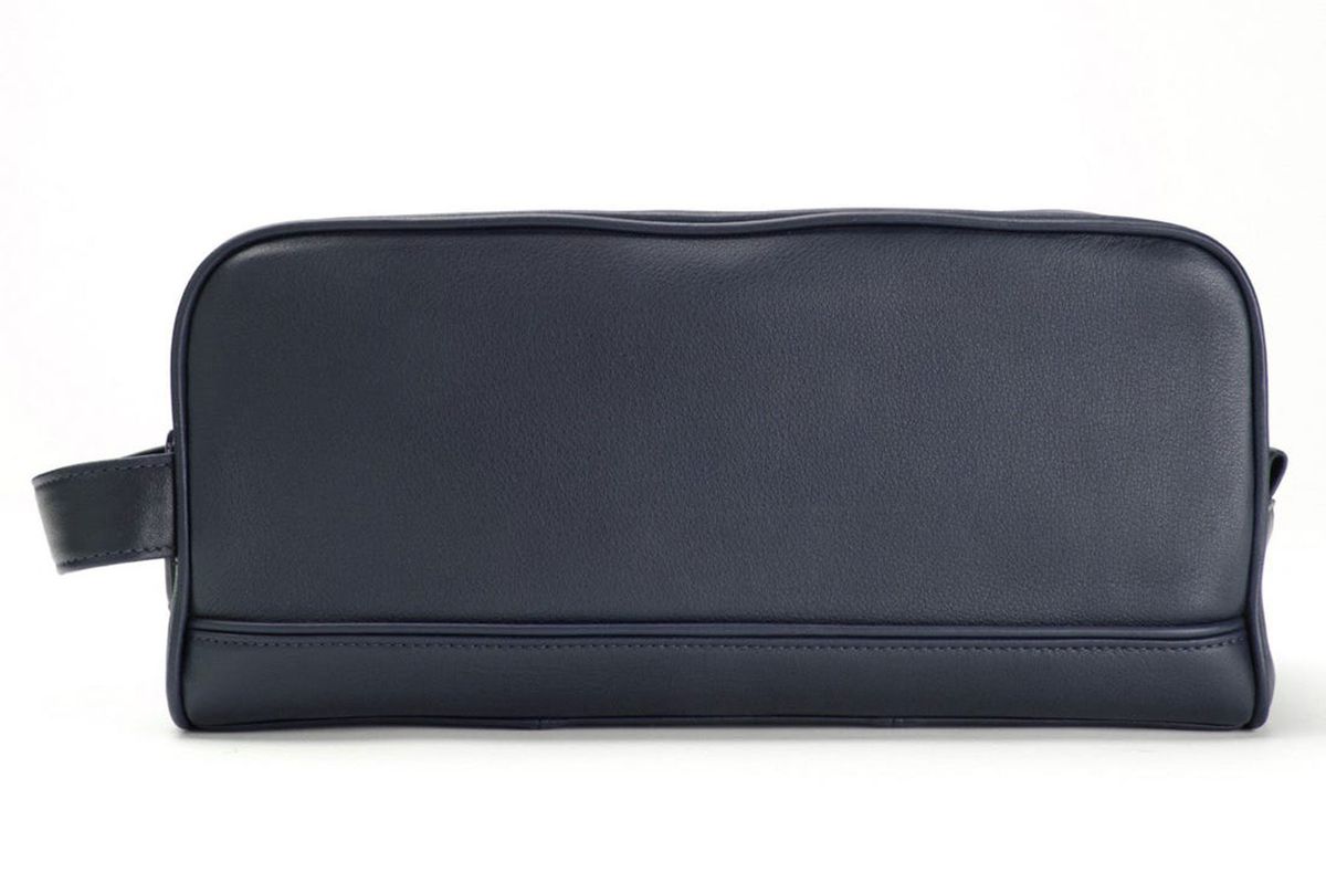 Navy leather toiletry bag