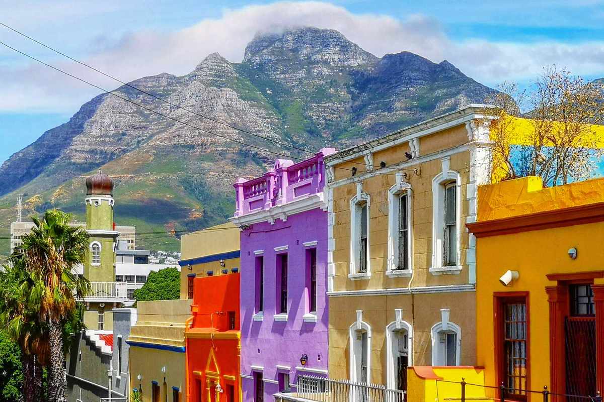 Cape town Bo Kaap Malay quarter rooftops with table mountain in the background