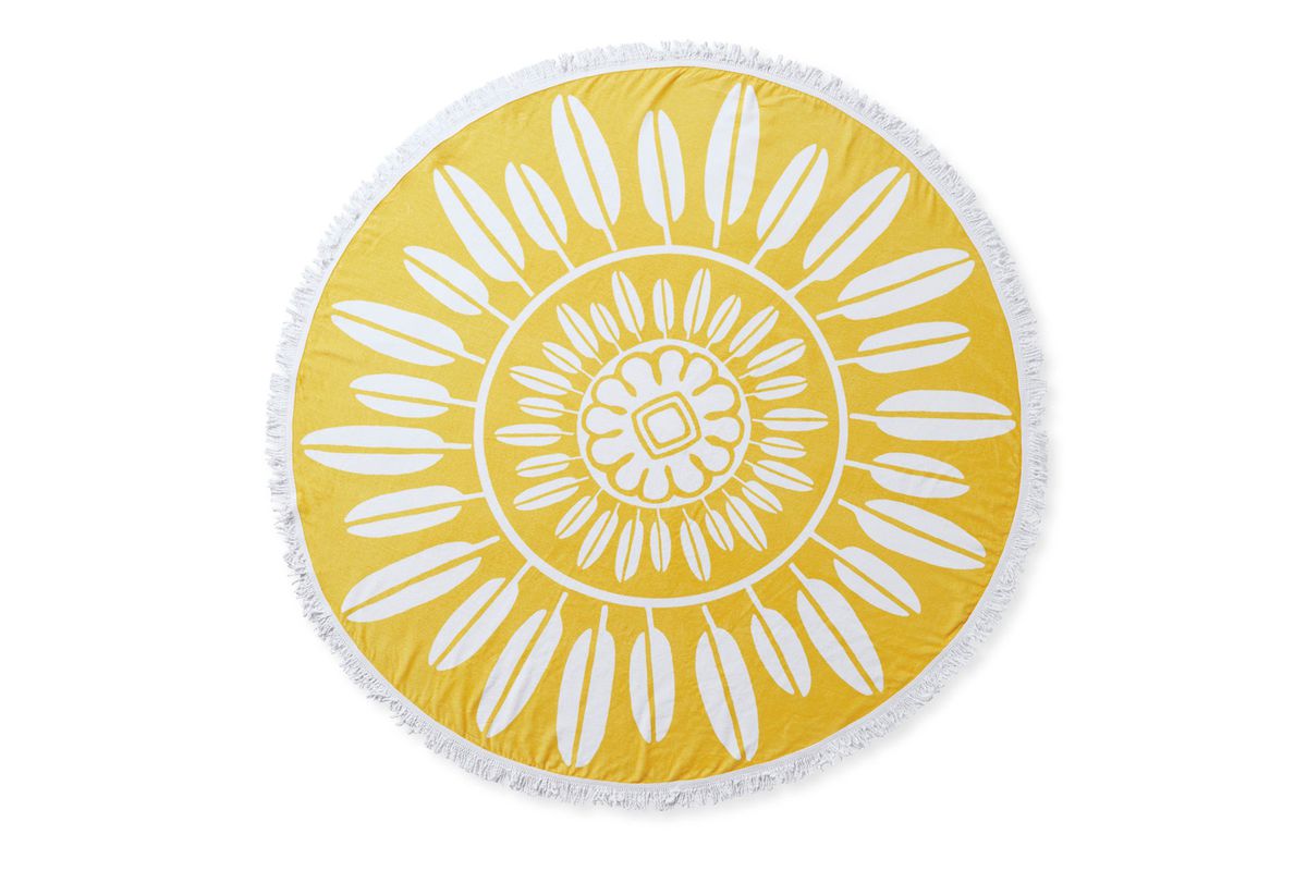 Yellow and white round beach towel