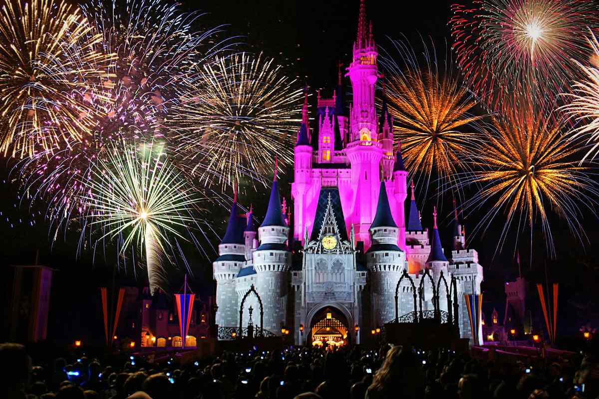 Disney World Castle with fireworks
