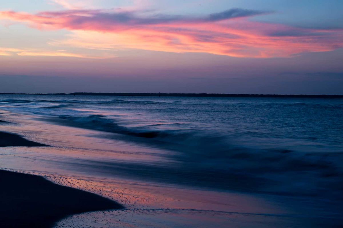 Twilight seascape photographed on the North Beach of Tybee Island, Georgia