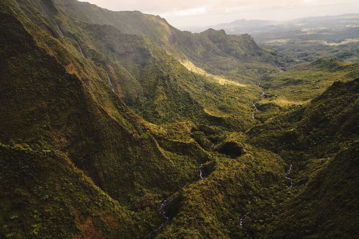 Green canyon landscape on the island of Kauai