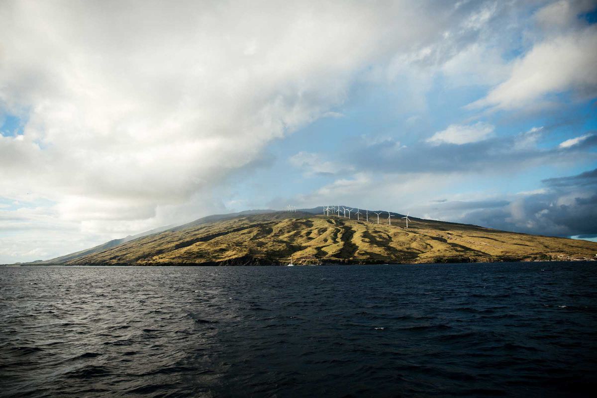View of turbines on the Hawaiian island of Maui