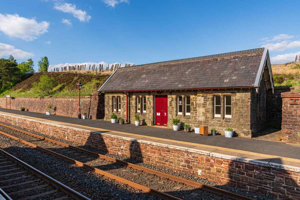 Near Cowgill, Cumbria, England, UK - May 16, 2019: The Dent Station on the Settle-Carlisle Railway line