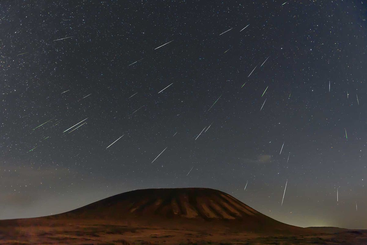 Geminid meteor shower 2018 over Ulanhada Volcano, Inner Mongolia, China