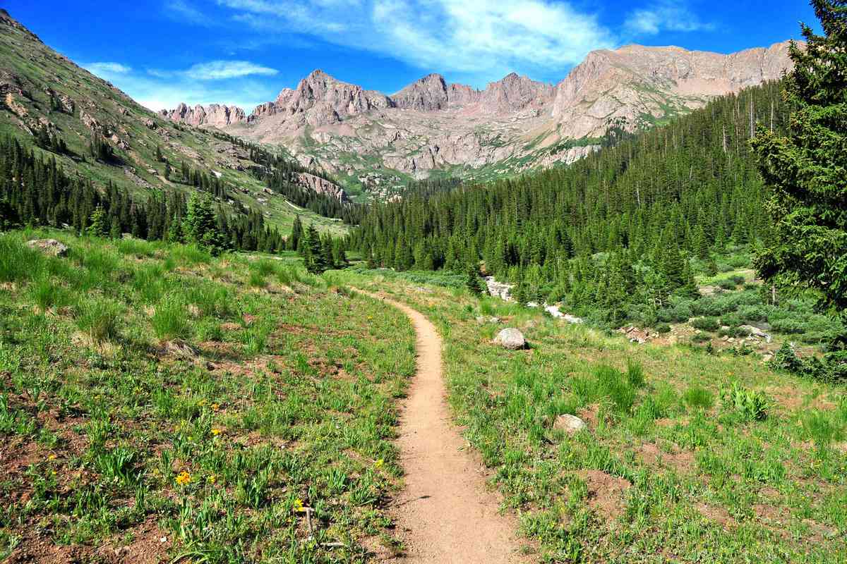 Mountain basin with hiking trail near Denver, Colorado