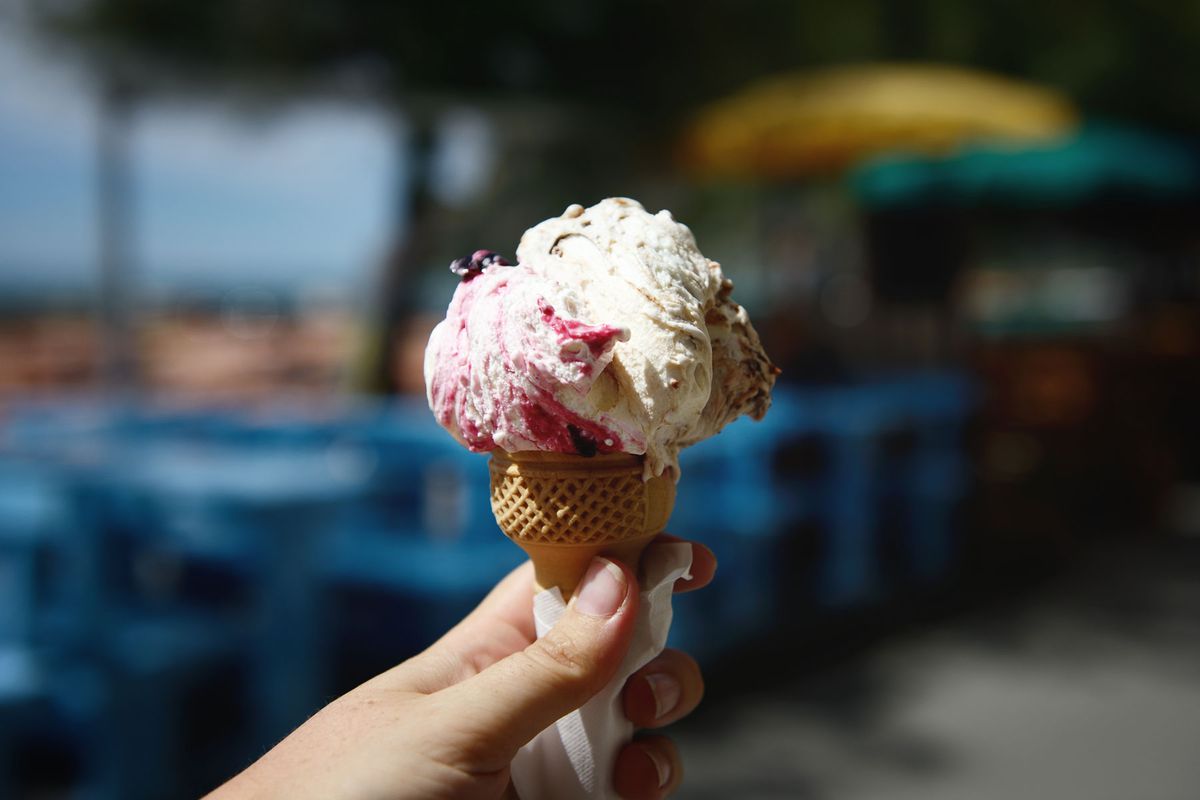 hand holding ice cream in a cone