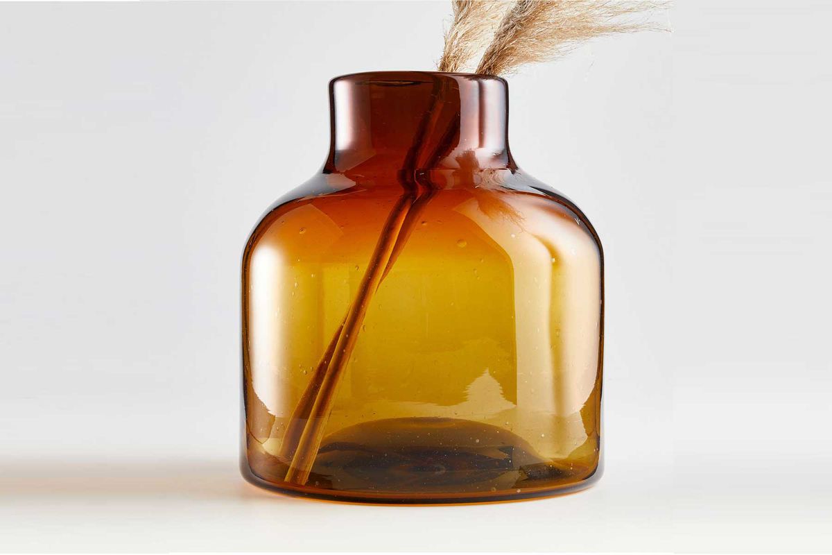 Product image of large amber vase from Crate and Barrel’s Modern Prairie 2020 Fall Capsule Collection