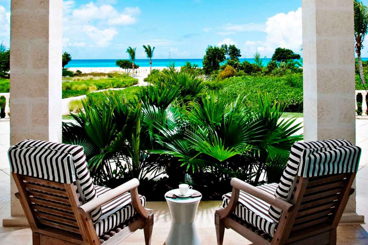 Private villa patio view in Turks and Caicos at Grace Bay