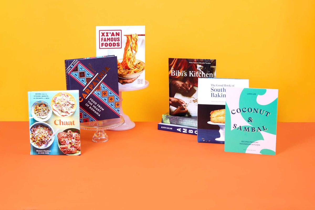 A collection of cookbooks featuring recipes from a. diverse range of cuisines