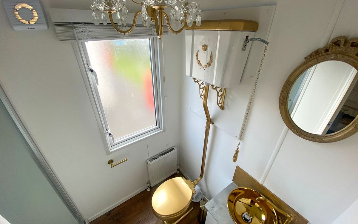 Gold toilet in royal trailer