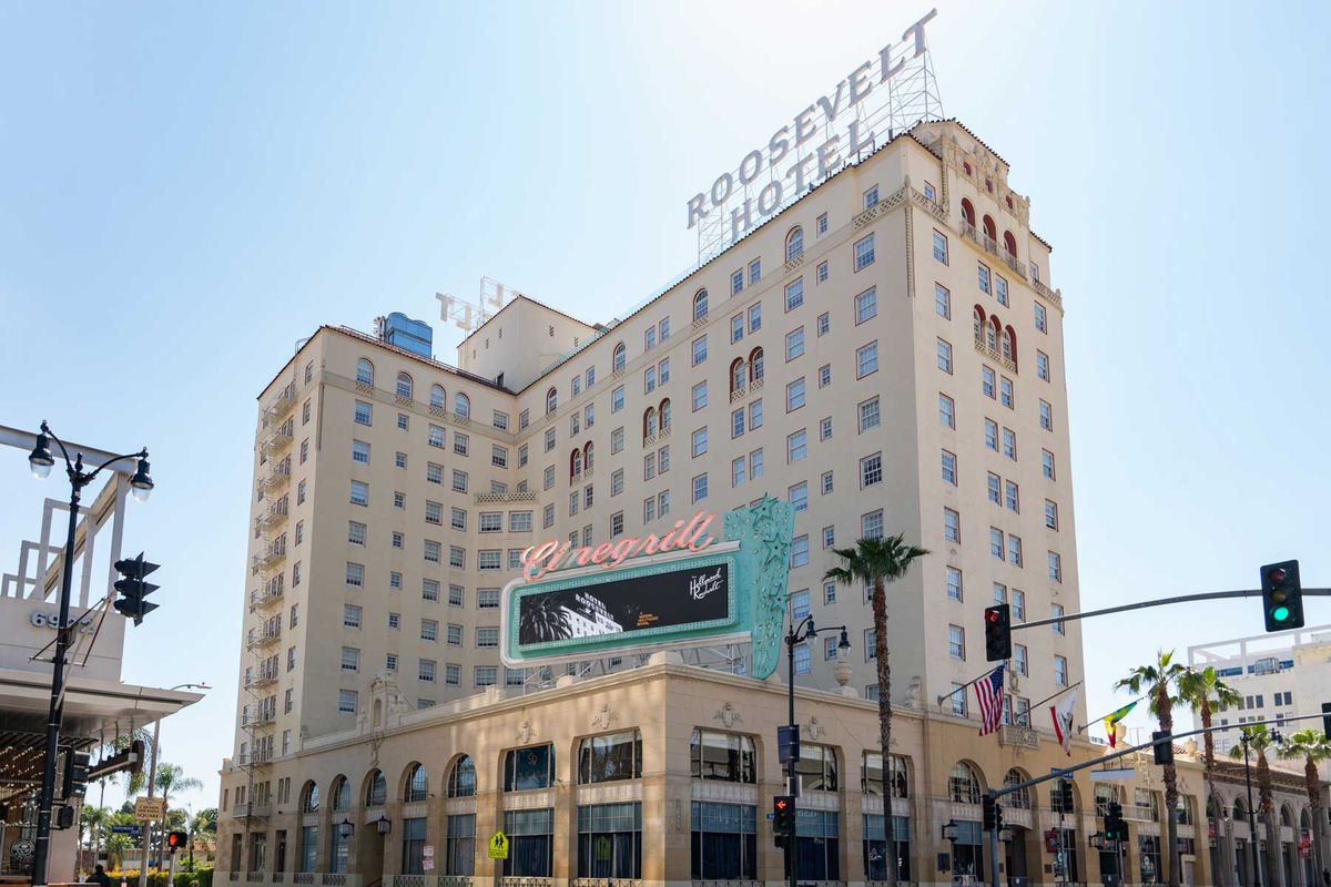 A view of the The Hollywood Roosevelt hotel on Hollywood Blvd