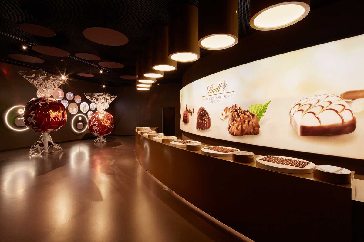Inside Lindt Chocolate Museum in Zurich, displays of Chocolate