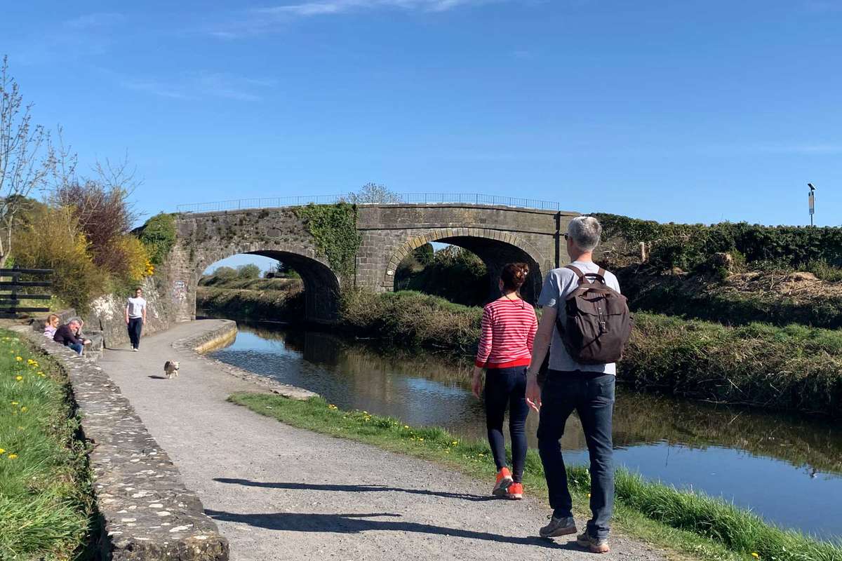 Walking along the National Famine Way near Royal Canal in Ireland