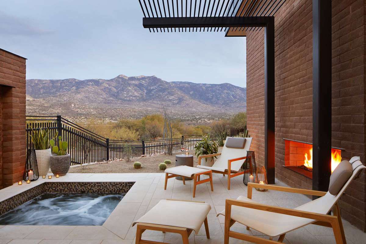The Retreat at Miraval Arizona's private jacuzzi with view of mountains