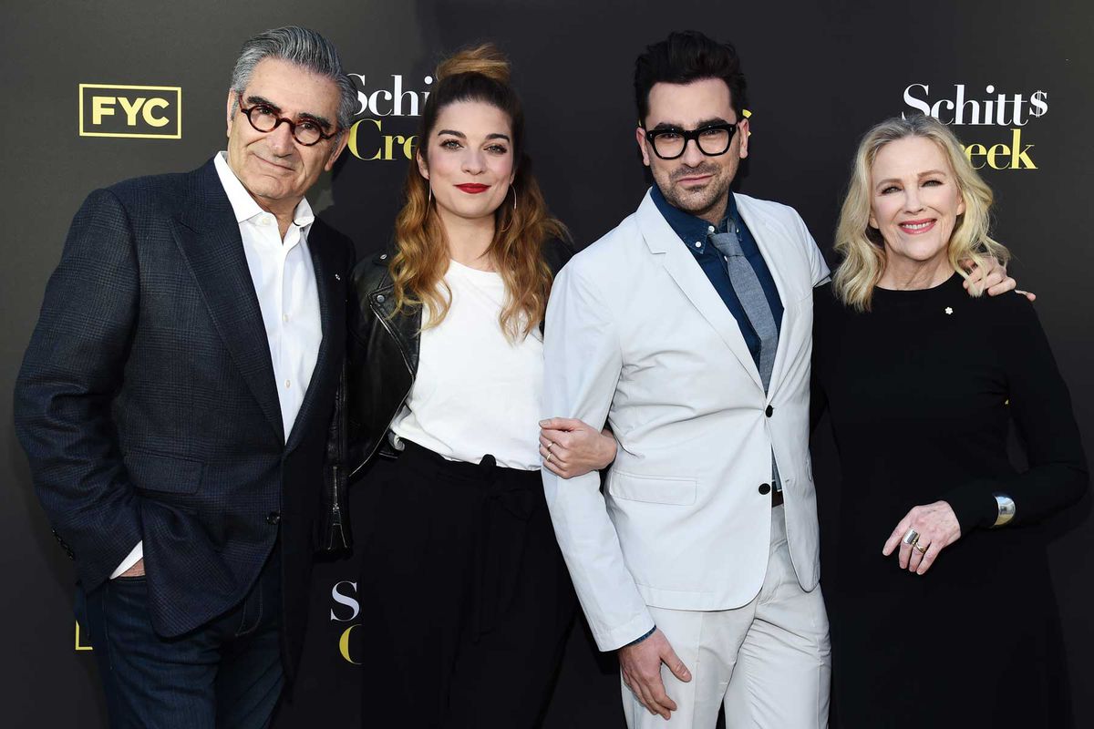Eugene Levy, Annie Murphy, Daniel Levy and Catherine O’Hara arrive at the FYC Screening of Pop TV's "Schitt's Creek" at the Saban Media Center on May 30, 2019 in North Hollywood, California.