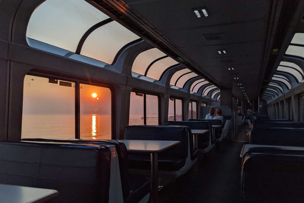 Sunset from Amtrak Coast Starlight overnight train ride