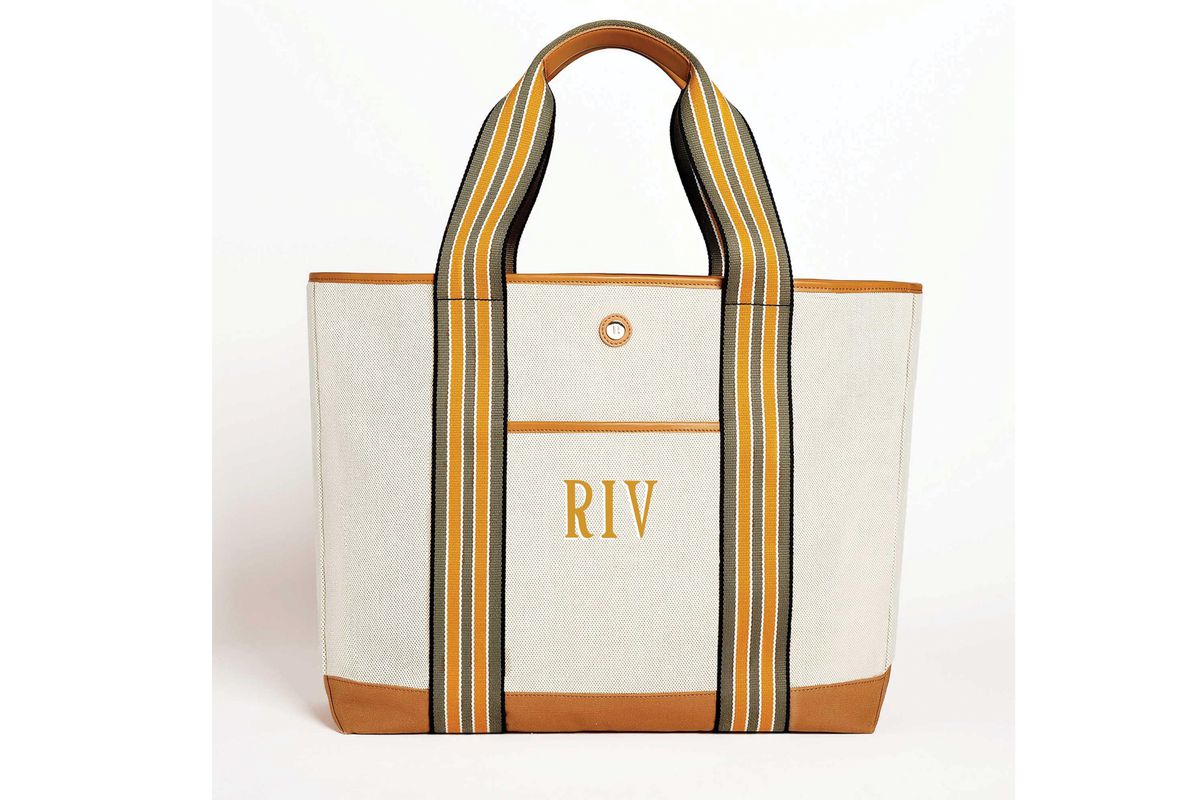 A canvas tote bag with monogram initials