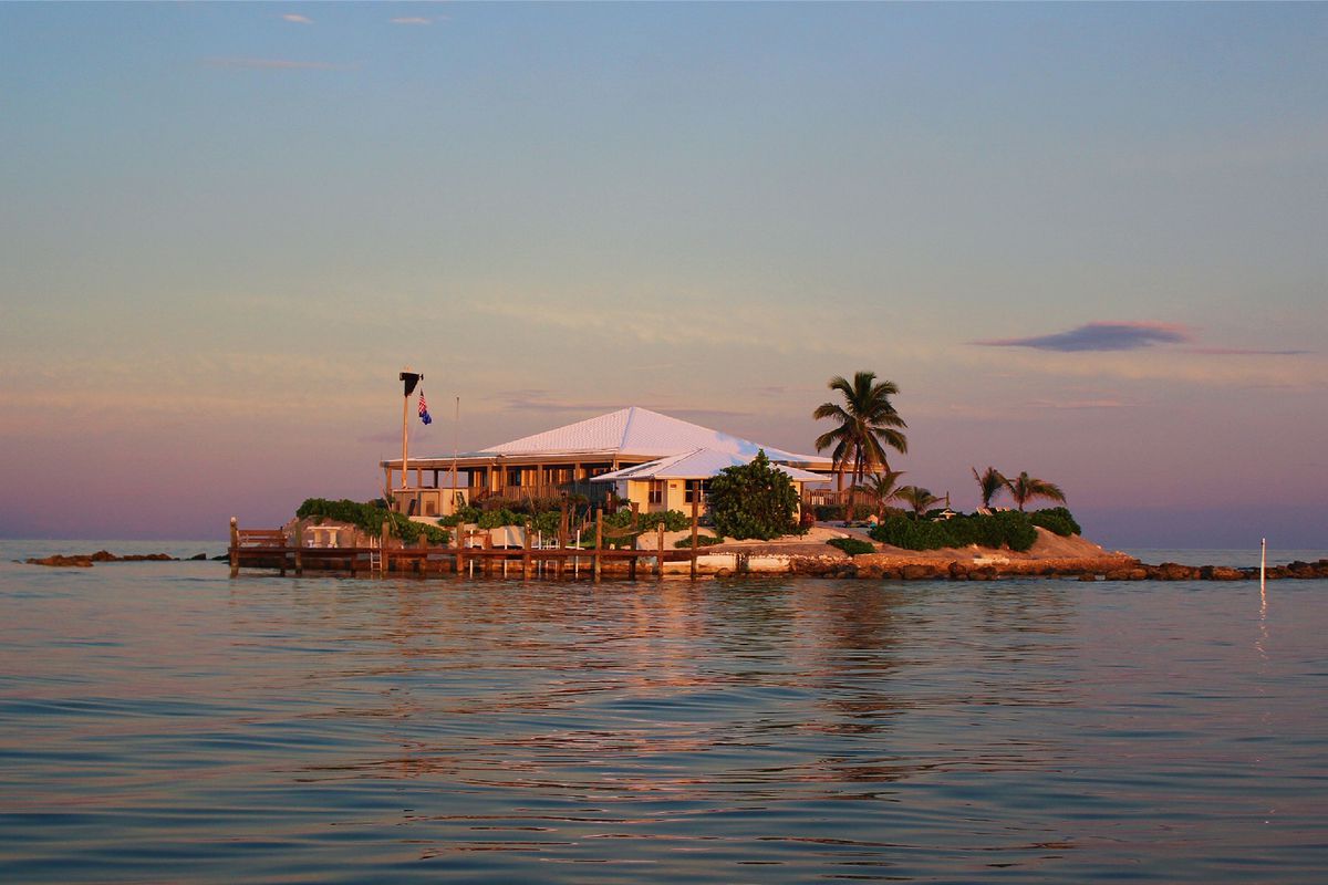 Exterior view of private island at sunset