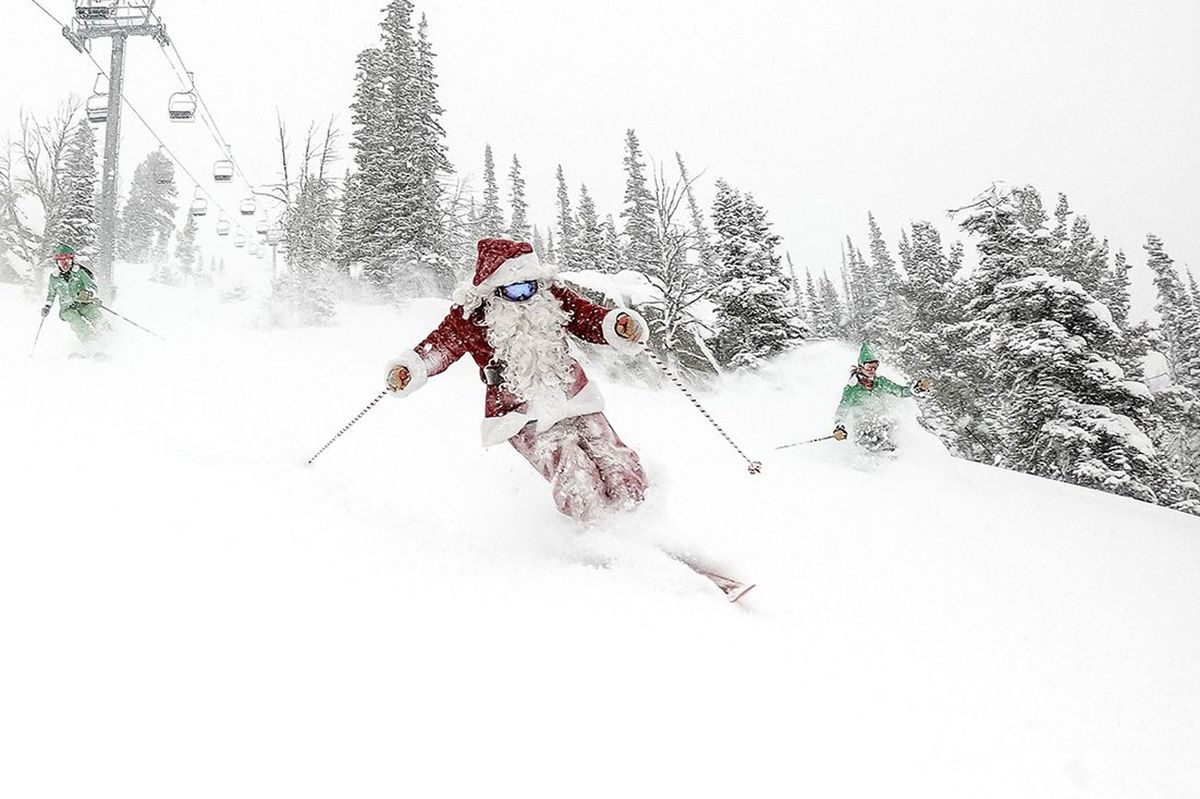 Santa skiing slopes in Jackson Hole