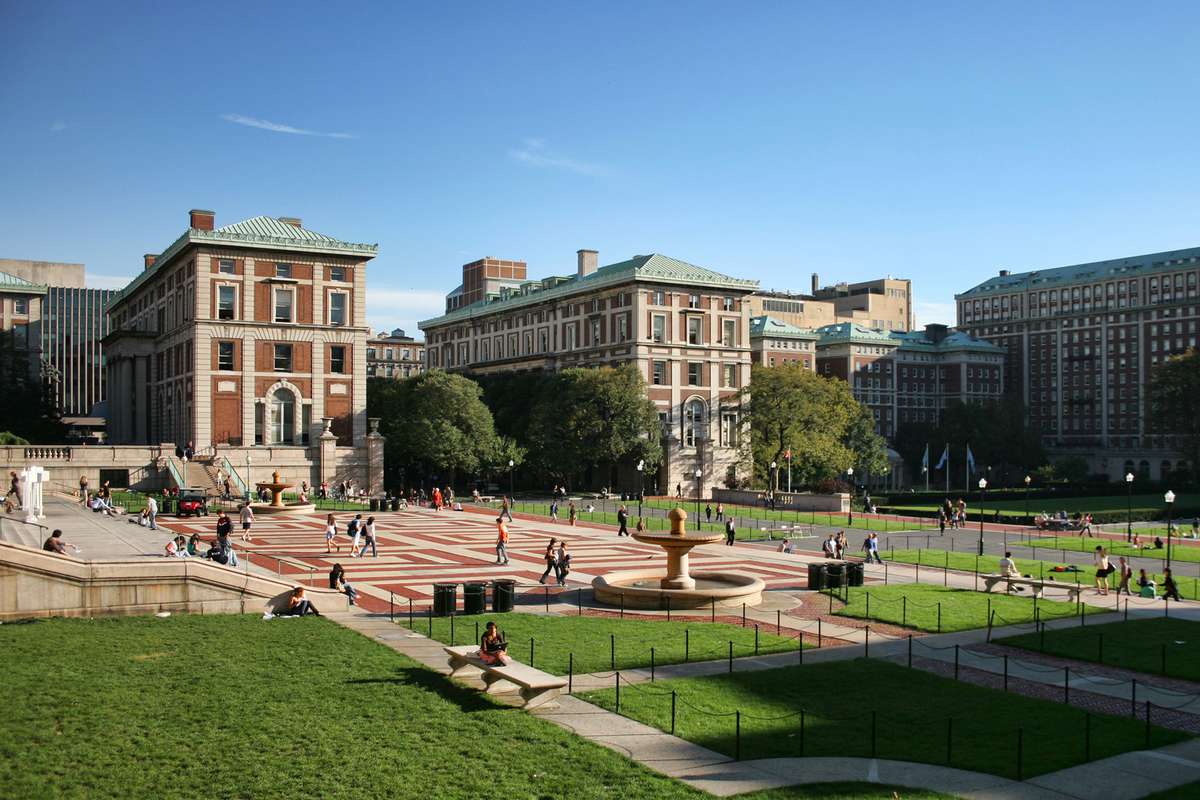 View of lawn at Columbia University's main campus in Morningside Heights, New York City