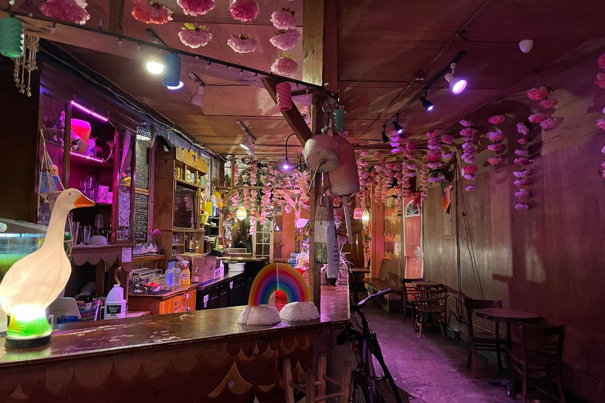 Interior of bar at Happy Fun Hideaway in Brooklyn