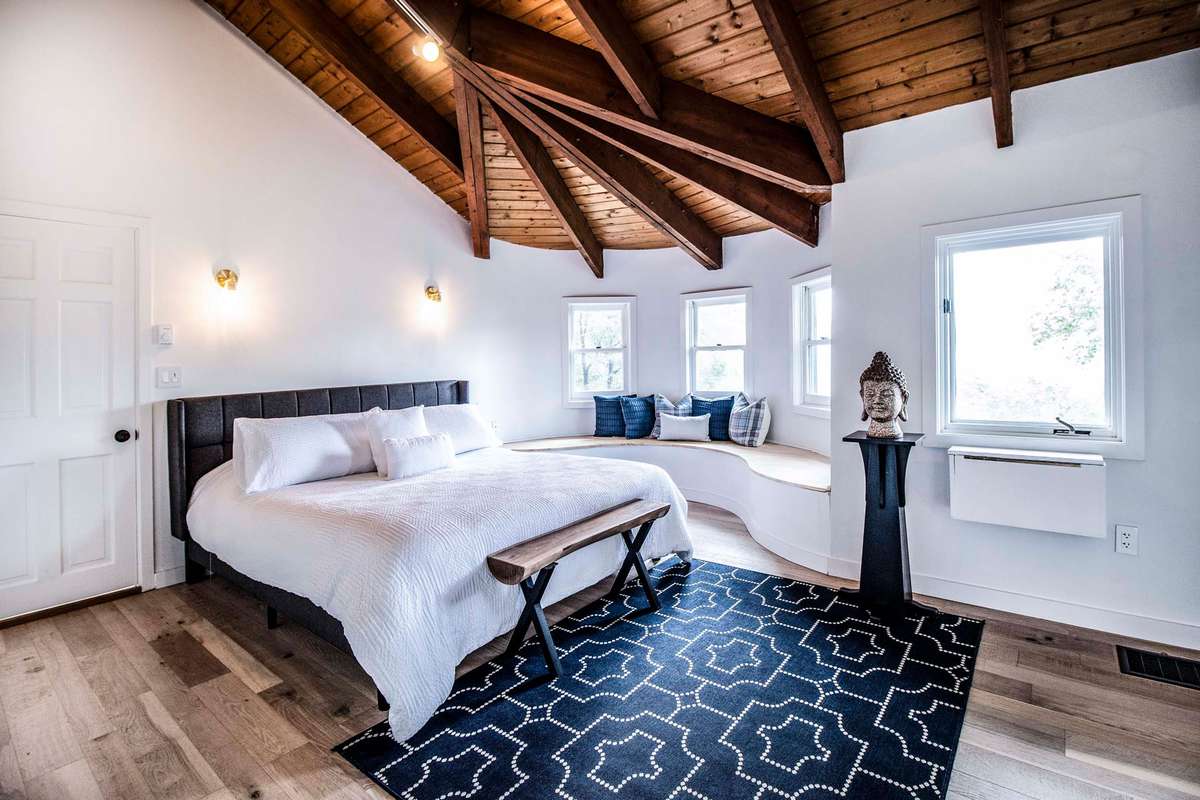 Airbnb bedroom wooden ceiling