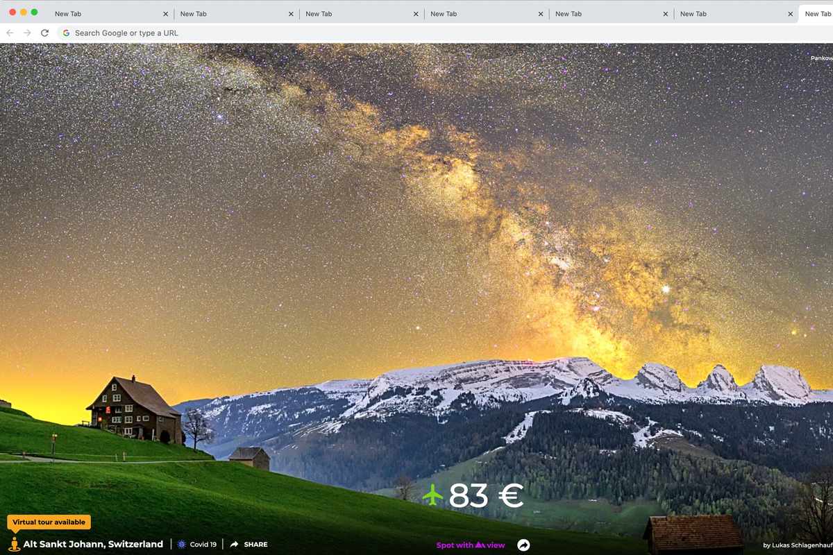 Tab With A View view of Switzerland in a web browser window