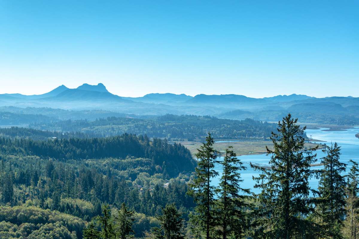 Beautiful view near the Oregon Coast as seen from the Astoria Column in Astoria, Oregon