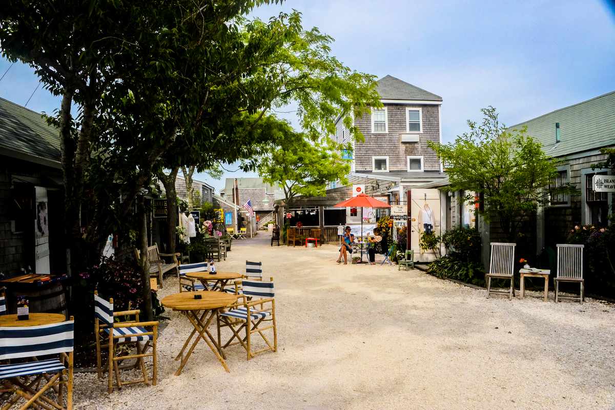 A view of streets and boulevards in Nantucket Island off the coast of Massachusetts, one of the main tourist destinations in New England