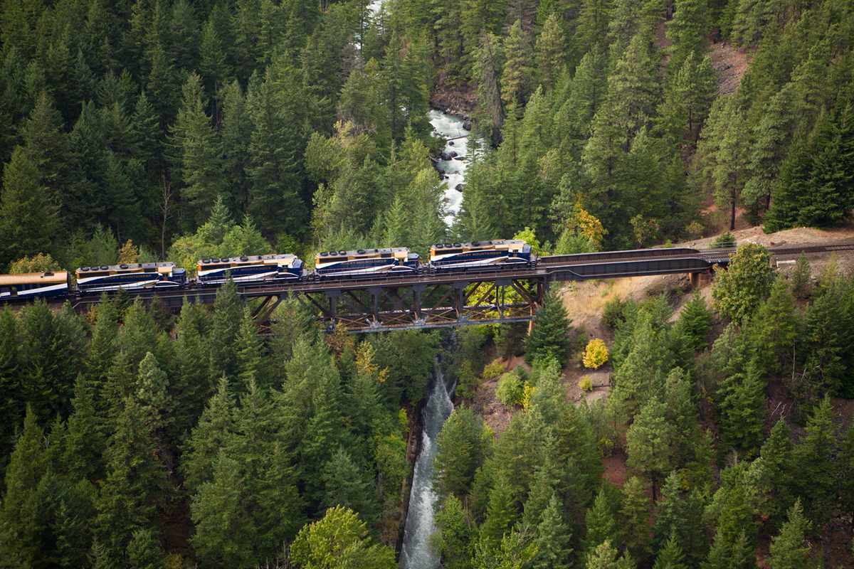 Rocky Mountaineer train from above