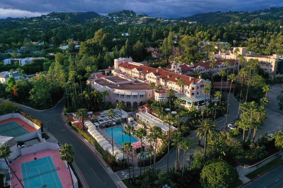 An aerial view of the Beverly Hills Hotel