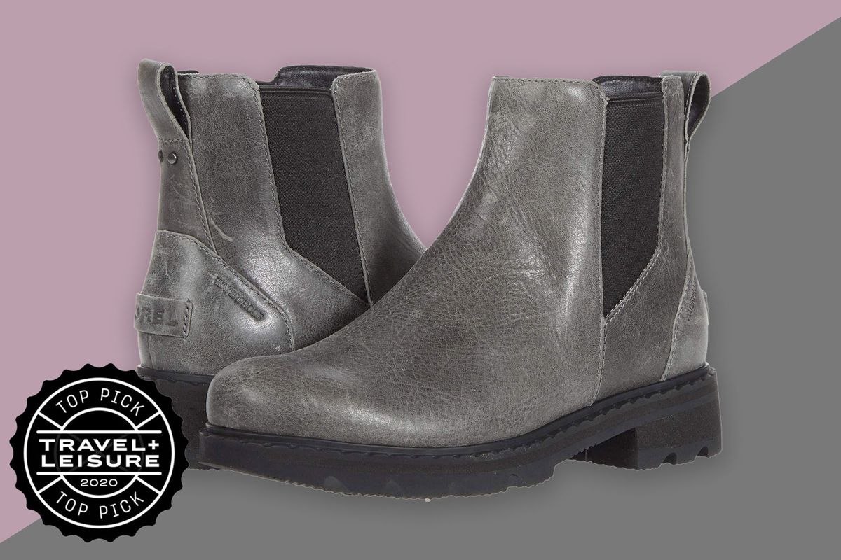 Grey leather ankle boots