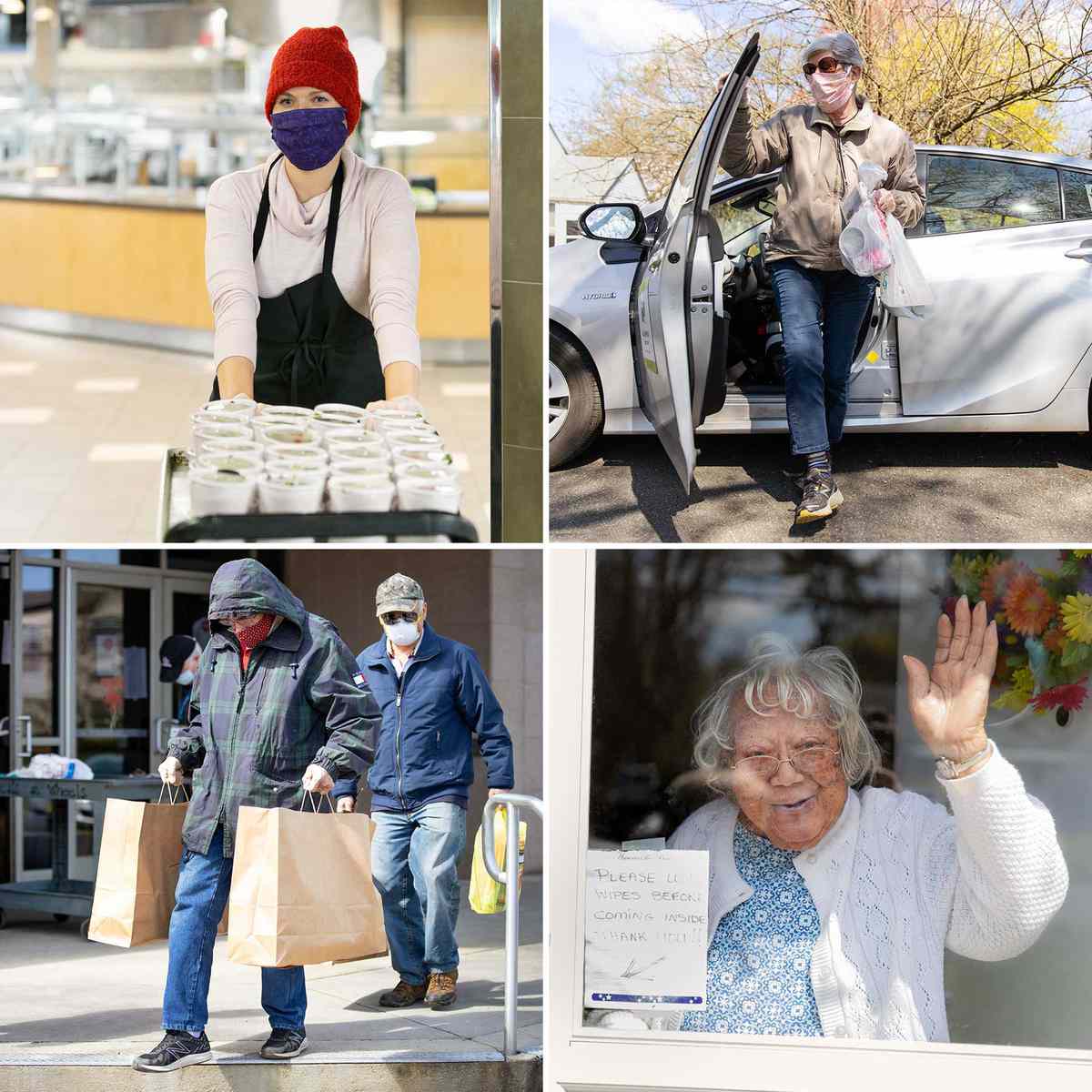 Grid of four photos showing volunteers for Meals on Wheels America