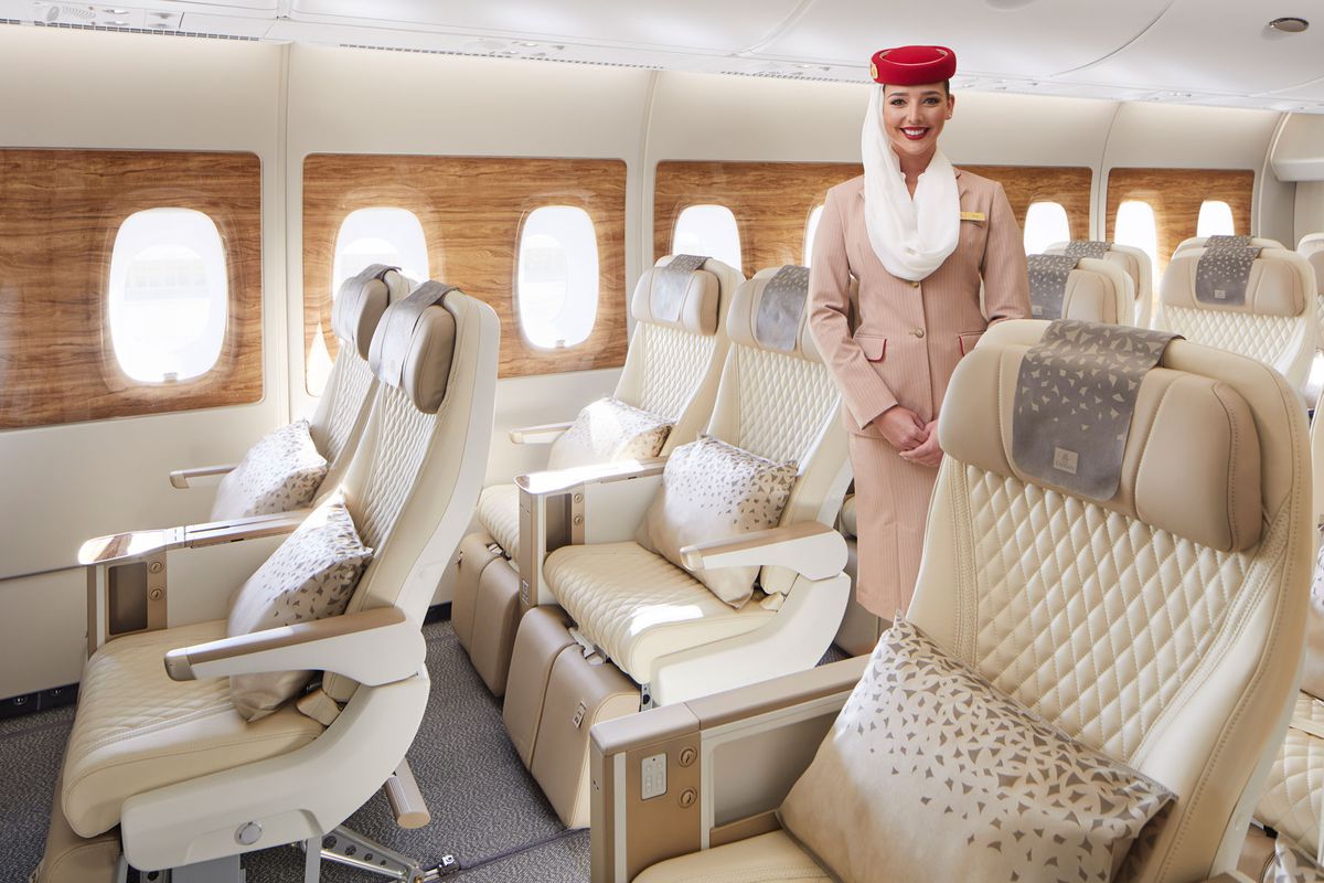 Emirates premium economy class cabin