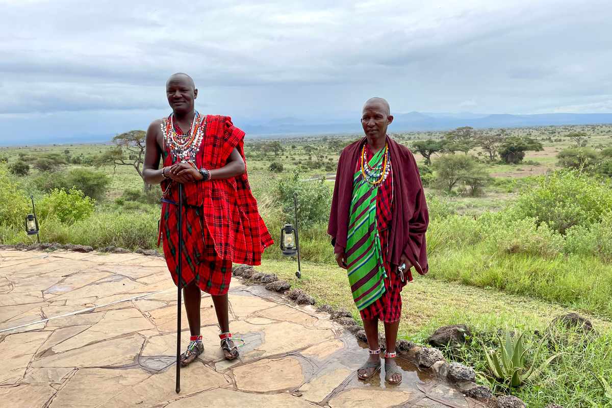 Meoli, son of the Maasai Chief, and a Maasai elder Phillip at the Elewana Tortilis Camp.