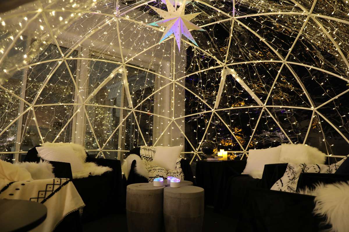 Inside igloo dome at Gurney’s Newport Resort & Marina