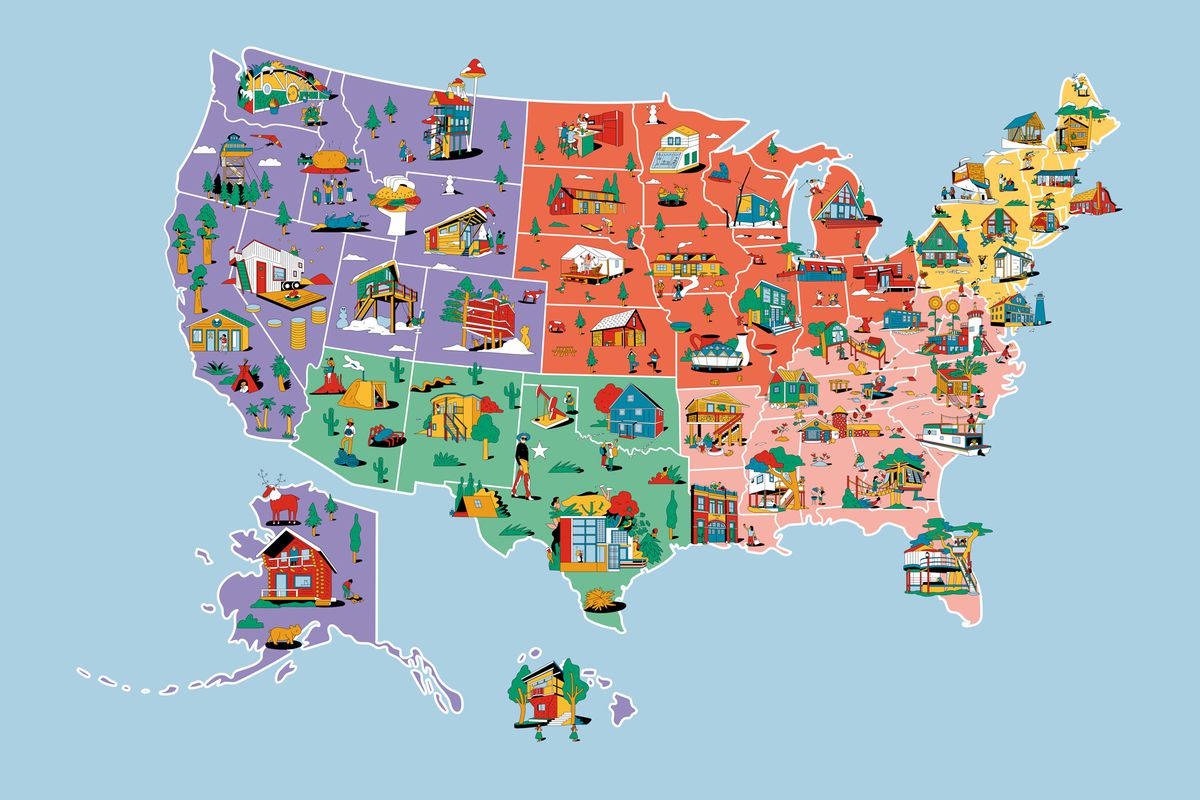 Illustrated map of popular Airbnbs in the U.S.