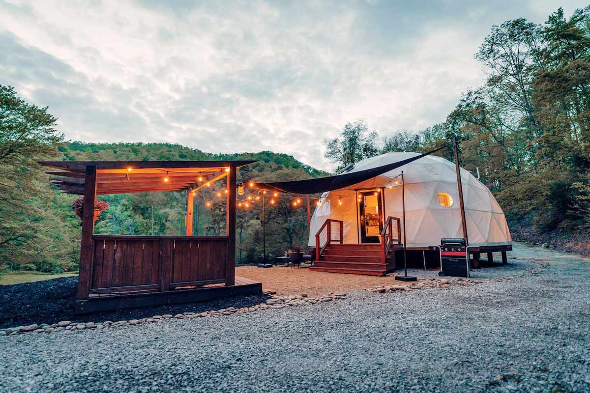 A geodesic dome available for rent via Airbnb