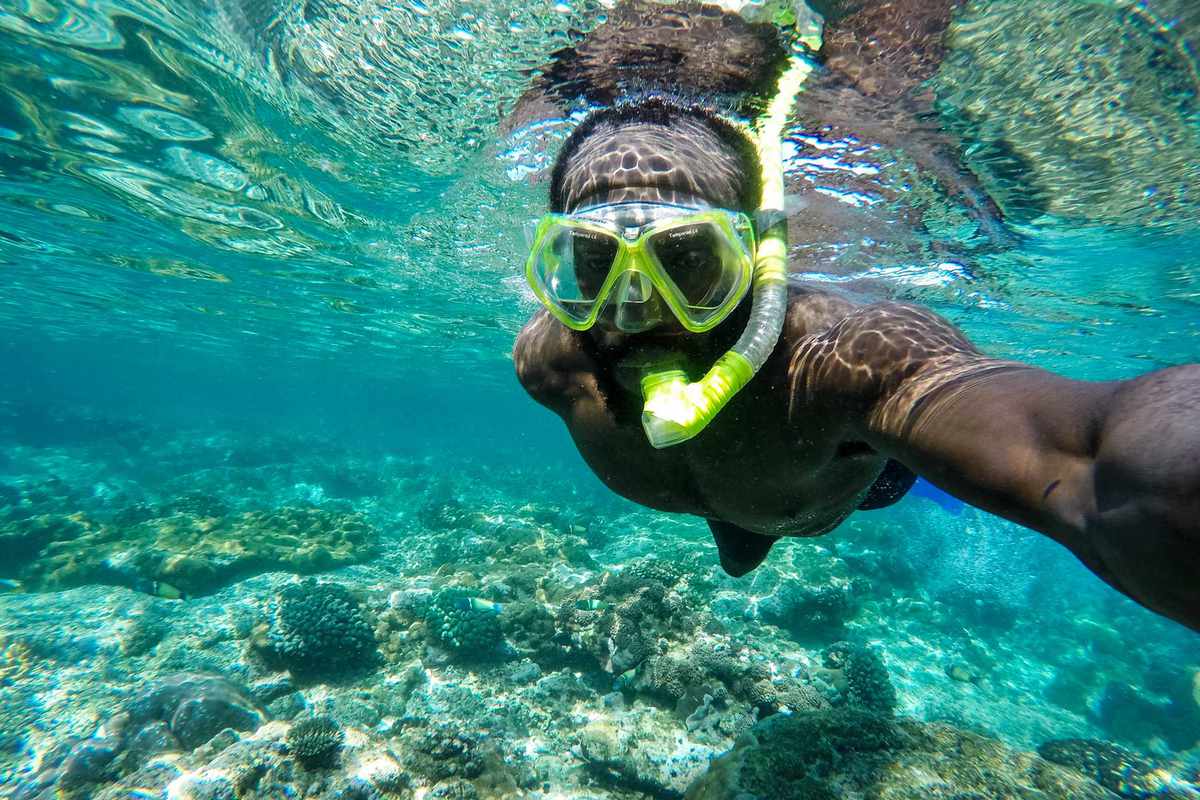Mario Rigby snorkeling in Zanzibar