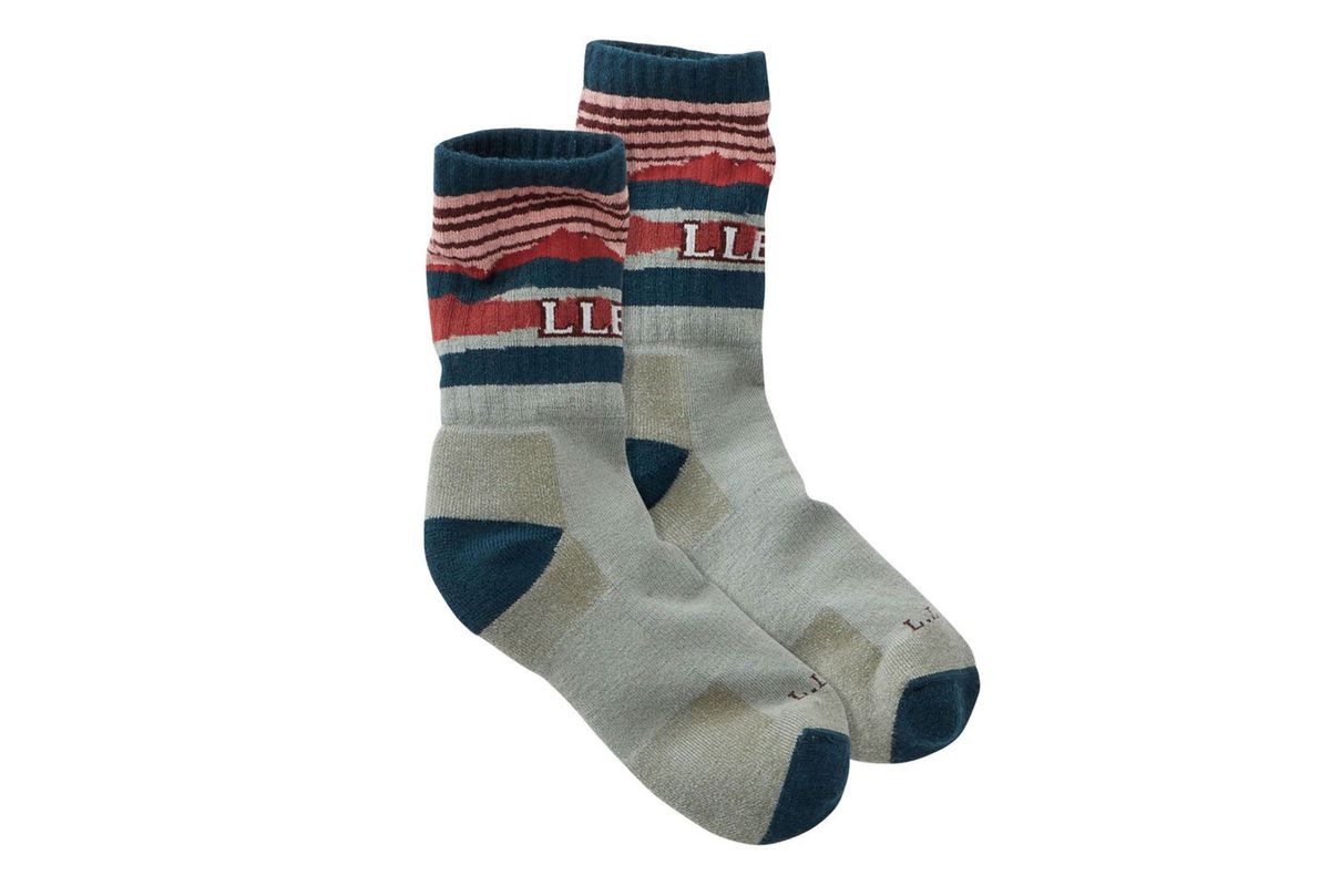 Grey, dark blue, and dark red hiking socks